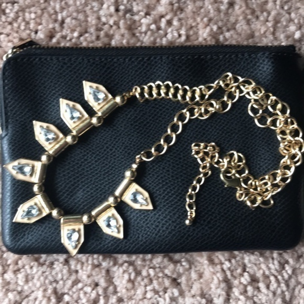 Gold statement necklace with rhinestones